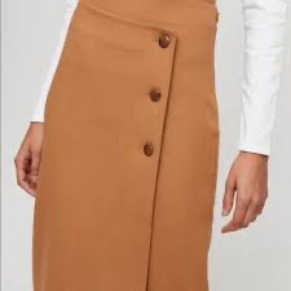 Aritzia Babaton Tan Midi Button Crossover Skirt - Picture 2 of 6